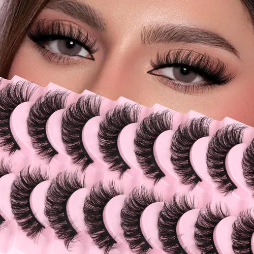 Miniatura 16 de Ahrikiss - Pestañas rusas postizas con banda, rizadas y esponjosas de visón sintético que parecen extensiones, 10 pares de pestañas postizas