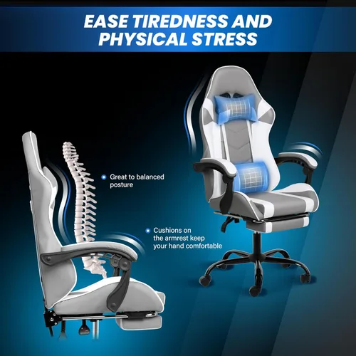 Miniatura 7 de YSSOA Silla para videojuegos, silla de computadora con reposapiés, altura ajustable y función de inclinación de 90° a 135°, silla reclinable