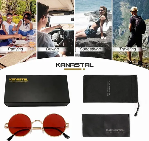 Miniatura 69 de KANASTAL Gafas de sol redondas polarizadas para mujeres y hombres, estilo hippie con protección UV400