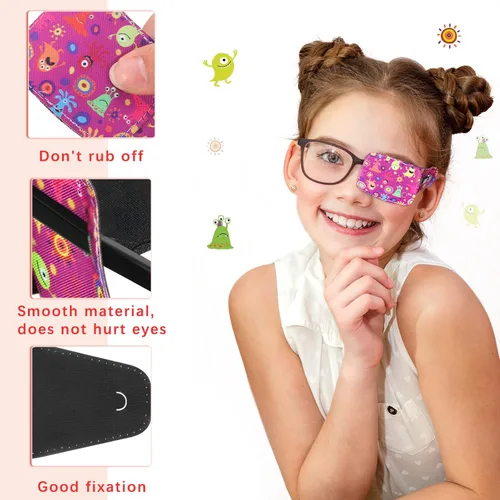 Miniatura 5 de Treela 8 parches de ojos para niños, parche para gafas para cubrir cualquier ojo, parche de tela de dibujos animados para niños y niñas