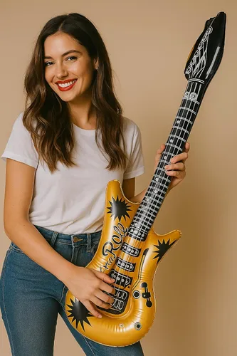 Miniatura 2 de Zugar Land Guitarra inflable de vinilo dorado Rock-n-Roll (40 pulgadas). Regalo perfecto de fiesta, DJ Dance 80s Rocker (color dorado (paquete de 6)