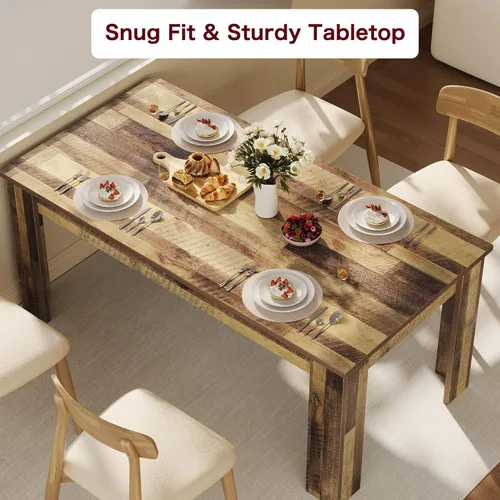 Miniatura 6 de CABIHOME 63" Rectangular Dining Table for 4-6, Farmhouse Large Kitchen Table, Sturdy Frame, 4 Triangular Stable Legs, Thickened Tabletop, Ideal for