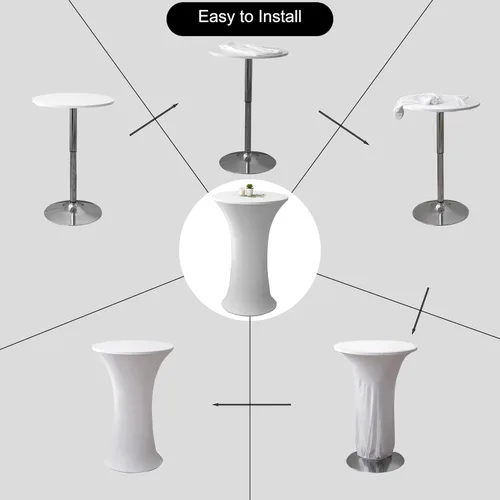 Miniatura 5 de Mantel redondo de 24x43 pulgadas de elastano para cóctel, mantel elástico negro ajustable para mesa alta de bar, cubierta de mesa circular ajustable