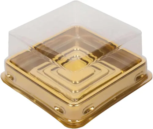Miniatura 7 de Efavormart - Paquete de 50 recipientes de plástico para cupcakes de 3 pulgadas, color dorado y transparente, cajas cuadradas para fiestas, soporte