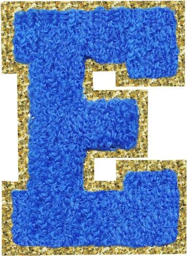 Miniatura 57 de Parches de letras termo-adhesivas de felpilla para chaquetas, parches de letras universitarias con brillantina para planchar en la letra azul A