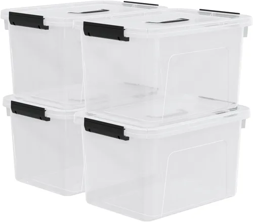Miniatura 11 de Quickquick - Contenedor de plástico transparente de 12 cuartos de galón con asa, 4 paquetes Contenedores organizadores de plástico con tapas