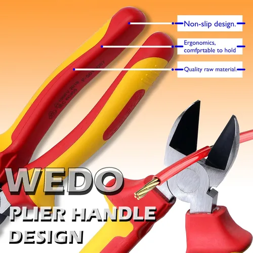 Miniatura 4 de WEDO Alicates de corte diagonal aislados de 6 ", VDE 1000 V Alicates de inyección de cortadores de alambre laterales, cabeza forjada de acero CR-V