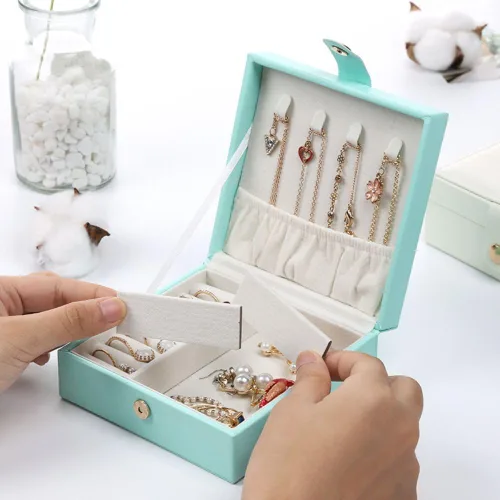 Miniatura 2 de Joyero de viaje de piel sintética, organizador pequeño, organizador de joyería, tamaño de viaje, artículos esenciales de viaje para lápiz labial