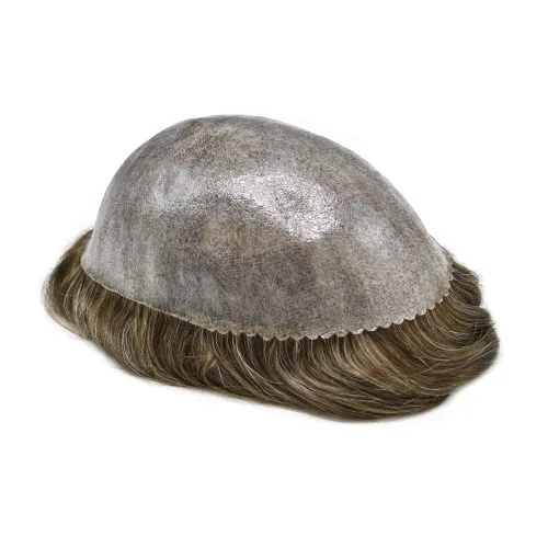Miniatura 30 de Sistema de cabello humano tipo tupé para hombre, tupé gris, piezas de cabello completo de poliéster para hombres, tupé de inyección de poliuretano
