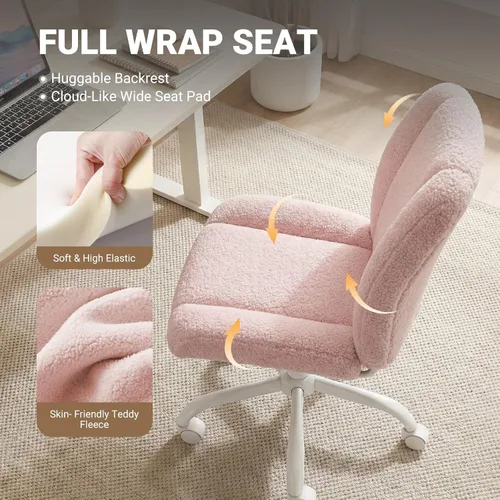 Miniatura 3 de Vanity Chair with Wheels, Armless Office Chair Height Adjustable, Cute Desk Chair with Soft Lumbar Support for Small Space, Bedroom, Make-up Room