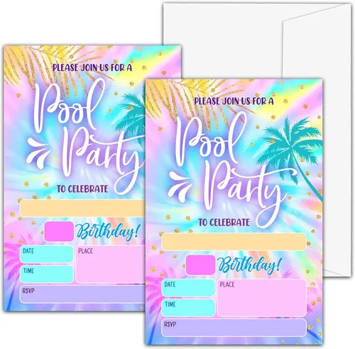 Miniatura 12 de Invitaciones de cumpleaños para fiesta en la piscina, invitaciones de fiesta de cumpleaños, tarjetas de invitación de relleno de fiesta de taco a