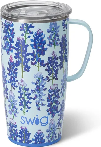 Swig Life - Taza de café de viaje de 22 onzas, vaso con aislamiento térmico con asa y tapa, para portavasos y lavavajillas, de acero inoxidable