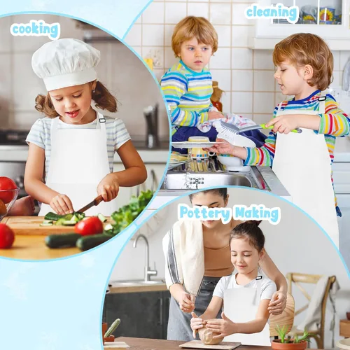 Miniatura 6 de MEEZY Paquete de 8 delantales para niños a granel con bolsillos ajustables, delantal de pintura para niños, delantal de chef para niños, pintura