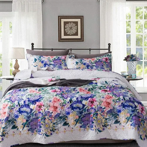 Miniatura 21 de Travan Juego de Edredón de 3 Piezas Tamaño King Colcha Acolchada Ligera Juego de Cubrecama Reversible con Estampado Floral Juego de Ropa de Cama