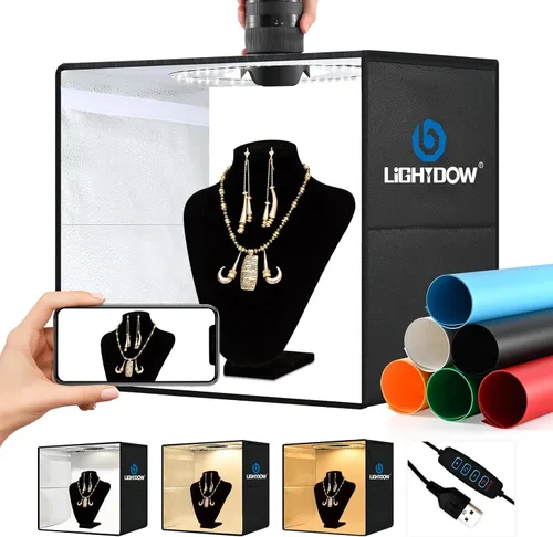 Miniatura 13 de Lightdow Caja de luz de estudio fotográfico de 10 x 10 x 10 pulgadas con 96 LED (CRI>95), 6 telones de fondo, portátiles, regulables, versátiles