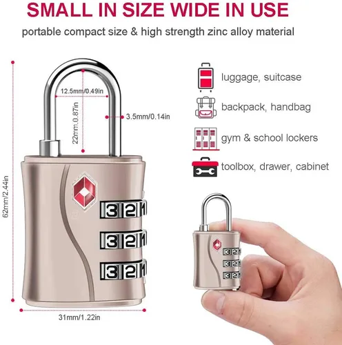 Miniatura 2 de ZHEGE Cerraduras de equipaje, cerraduras aprobadas por la TSA, cerradura de cremallera de 3 esferas con cable (31.5 in) para maletas, mochila