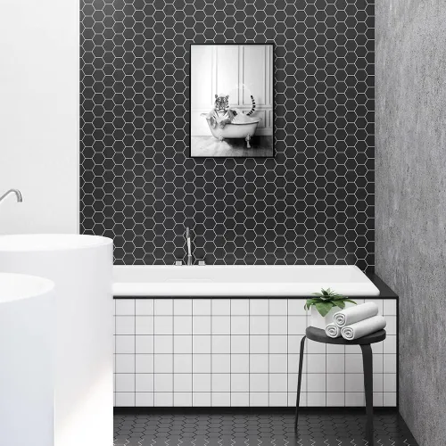 Miniatura 8 de XMJJQQ Arte enmarcado divertido lienzo de tigre para baño, bonito póster de baño en blanco y negro, estampado de tigre animal en el baño, decoración