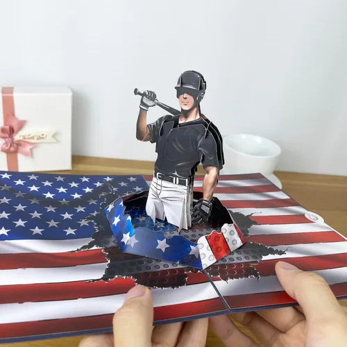 Miniatura 5 de Tarjeta emergente 3D de jugador de béisbol, arte de papel y artesanía, tarjeta de felicitación, cumpleaños, aniversario, Navidad, tarjeta del día