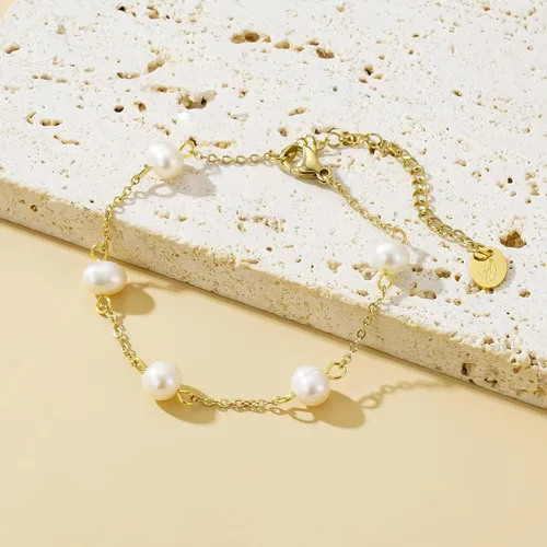 Miniatura 2 de Pulseras de perlas de oro para mujer, pulsera delicada de 14 quilates, pulsera ajustable a la moda, joyería vintage delicada de San Valentín