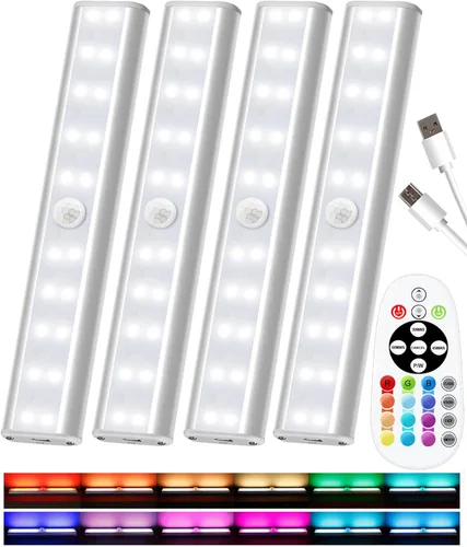 Miniatura 11 de SZOKLED Iluminación para debajo del gabinete, 48 luces LED inalámbricas recargables para debajo del gabinete, luces de encimera de cocina, luces RGB