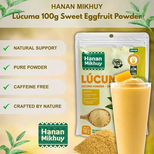 Miniatura 2 de HANAN MIKHUY Lúcuma en Polvo 3.53 oz – Polvo de lúcuma 100% natural para energía, digestión y edulcorante de bajo índice glucémico, vegano, sin OMG