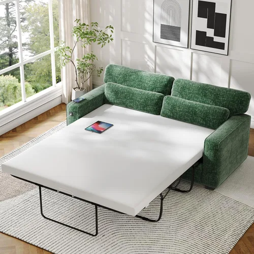 Miniatura 2 de Marsail Sofá cama extraíble, sofá cama tamaño Queen con colchón de espuma viscoelástica, sofá cama convertible 2 en 1 de felpilla con 2 fundas
