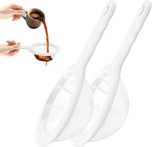 Colador de malla de nailon ultrafino, mini colador de cocina para café, leche, yogur, jugo, mango antideslizante y agujero para colgar (malla