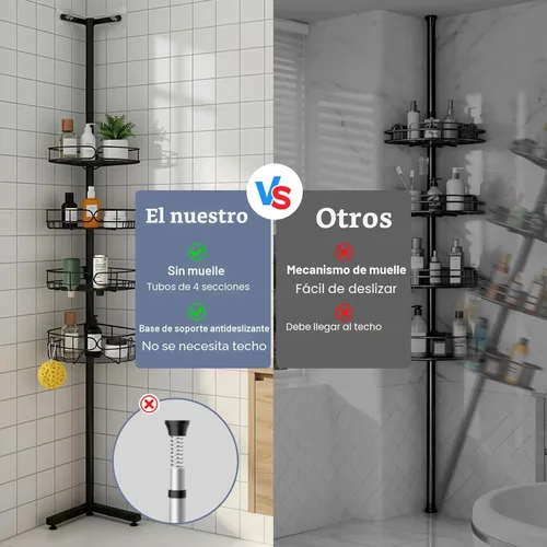 Miniatura 2 de Organizador de ducha de pie, organizador de baño de altura ajustable de 4 niveles, poste de 6 secciones, estante de pie resistente para ducha, sin