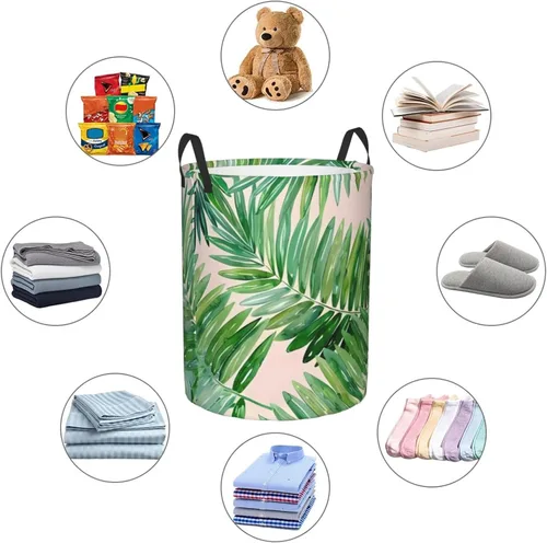 Miniatura 6 de Cesta de lavandería con hojas de palmera, organizador circular con asas para baño, dormitorio