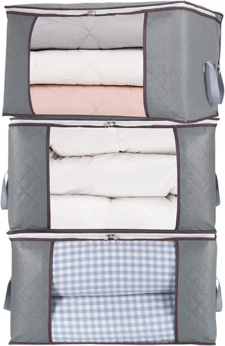 combocube 3 bolsas de almacenamiento con cremallera para clóset King, almohada, edredón, ropa de cama, ropa, organizadores de mantas con ventana 3