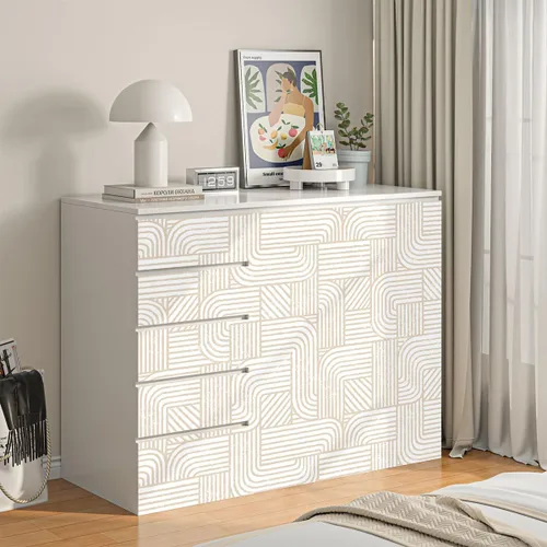 Miniatura 8 de Papel tapiz moderno para despegar y pegar, papel de contacto bohemio para armarios, cajones, rayas beige y blancas, papel tapiz geométrico