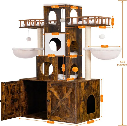 Miniatura 3 de Heybly Árbol para Gatos con Compartimento para Caja de Arena para Gatos Grandes de Interior, Torre para Gatos Grandes de 20 Libras de Servicio