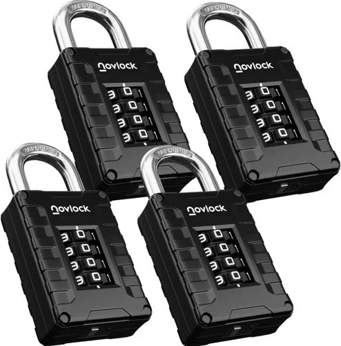 Miniatura 11 de Cerradura de casillero para gimnasio, escuela, hogar y trabajo Candado de combinación de 4 dígitos 1 paquete, negro/naranja