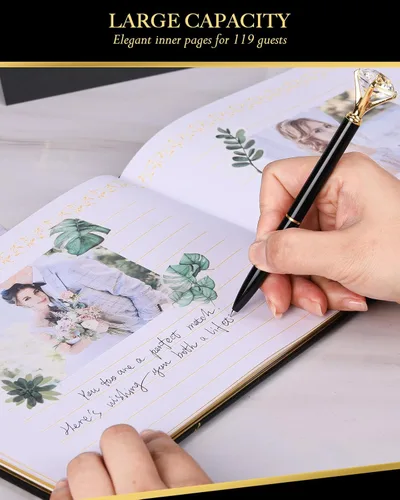 Miniatura 5 de Libro de invitados de boda negro - Libro de invitados para recepción de boda con bolígrafos - 9x7' Libro de invitados de boda personalizado