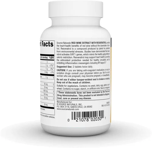Miniatura 3 de Source Naturals Extracto de vino tinto con resveratrol, adecuado para un envejecimiento saludable* - 60 Tabletas