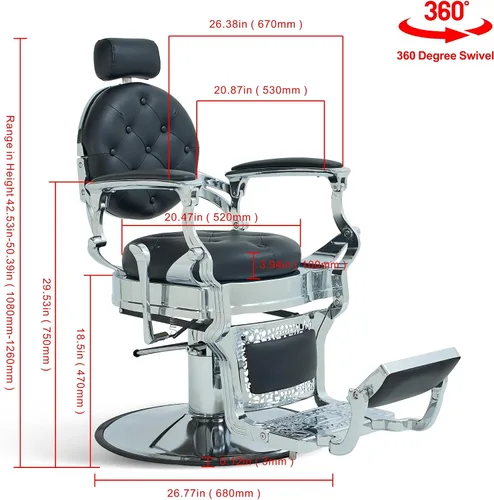 Miniatura 3 de Silla de peluquero vintage para peluqueros Heavy Tattoo Shampoo Equipo de salón de belleza Plateado