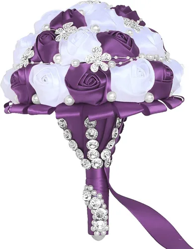 Miniatura 8 de XINNI Ramo de boda negro para novia, dama de honor, satén con diamantes de imitación y perlas para boda, fiesta de quinceañera, negro y marfil