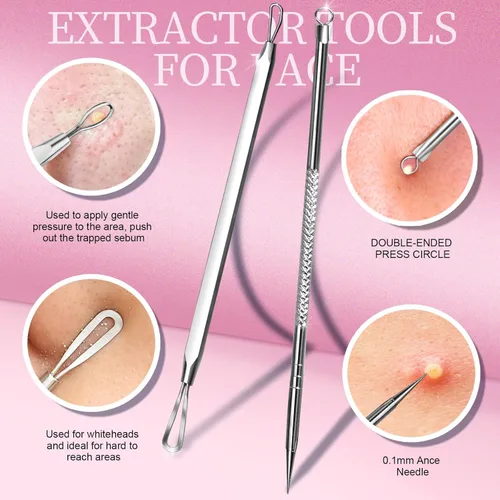 Miniatura 5 de Teenitor Kit de herramientas para eliminar puntos negros y reventador de espinillas, 2 extractores de puntos negros, 1 pinzas de pelo encarnado, 2