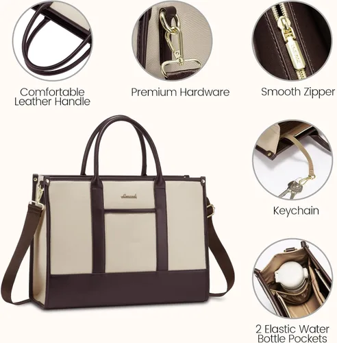 Miniatura 4 de LOVEVOOK Bolso para laptop y bolsa de mano para mujeres, bolso de trabajo de 15.6 pulgadas, gran bolso profesional para maestra, liviano, bolso