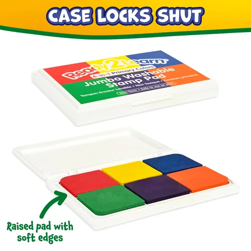 Miniatura 6 de READY 2 LEARN Almohadilla de sello lavable Jumbo 6 en 1 No tóxica Resistente a la decoloración Perfecto para álbumes de recortes, carteles