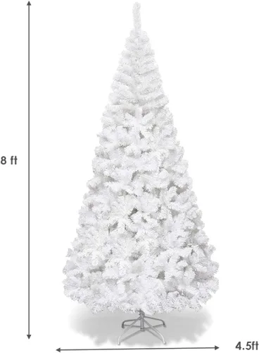 Miniatura 8 de BestComfort Blanco artificial de 5/6/7/8 pies, fácil montaje, base de metal, árbol de Navidad falso para decoración de fiestas en el hogar, oficina