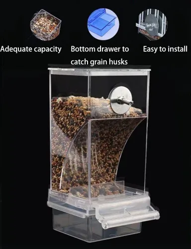 Miniatura 4 de Comedero para pájaros sin ensuciar,Alimentador automático de loros,Contenedor de comida de acrílico,Accesorios de jaula de periquitos
