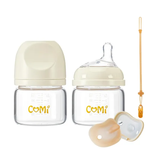Miniatura 10 de COMI Biberones de vidrio natural para bebés que amamantan, juego de biberones anticólicos para recién nacidos con pezón de flujo lento, 0-3 meses