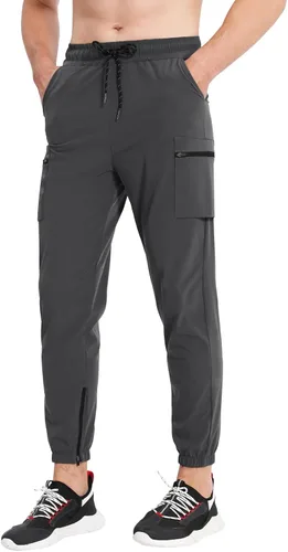 Miniatura 4 de BROKIG Pantalones deportivos ligeros para hombre, con bolsillos con cremallera, ajustados, atléticos, senderismo, gimnasio, atletismo, pantalones