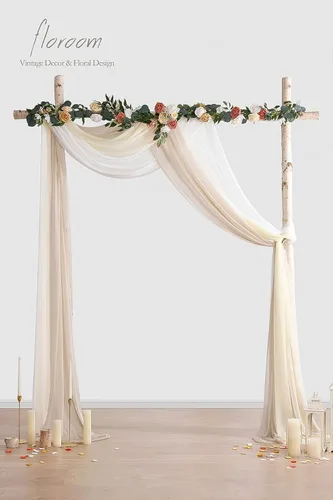 Miniatura 3 de Floroom Tela drapeada para arco de boda, 3 paneles de tela de gasa de 20 pies, cortinas de cenador, ceremonia de boda, recepción, decoración