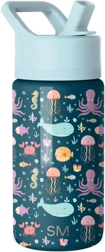 Miniatura 18 de Simple Modern Botella de agua para niños con tapa con pajilla, vaso aislado de acero inoxidable de 14 onzas para niños y a prueba de derrames
