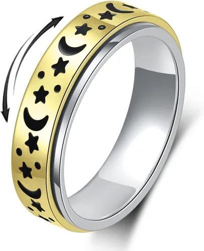 Miniatura 18 de Anillo de alivio de la ansiedad, anillo giratorio para aliviar el estrés, de acero inoxidable, anillo giratorio para mujeres, hombres, unisex