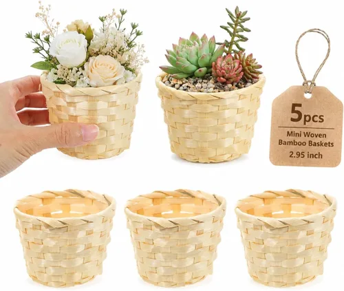 5 cestas pequeñas de bambú tejidas para recuerdos, cesta de mimbre pequeña de 3 pulgadas para manualidades, almacenamiento redondo en miniatura para
