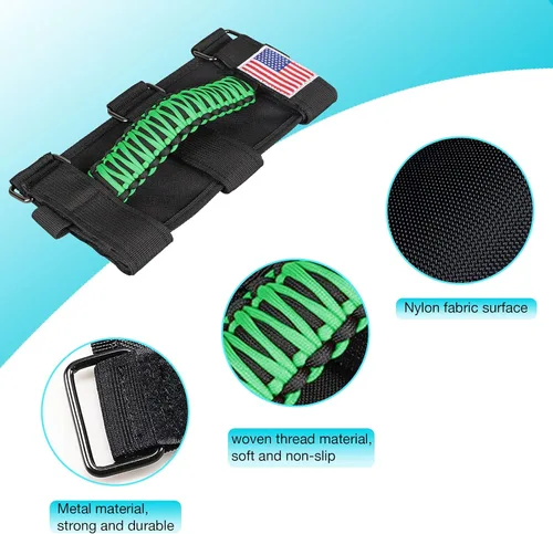 Miniatura 4 de GAIZON Paquete de 2 asas de agarre de barra antivuelco, asas de paracord para Jeep Wrangler CJ YJ TJ JL JK LJ JLU JKU Sahara Freedom Rubicon, Verde