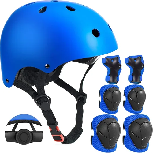Miniatura 8 de Casco ajustable para niños con rodilleras, coderas y muñequeras - Cascos de bicicleta para niños pequeños de 3-5, 5-8, 8-14 años - Perfecto para Rosa